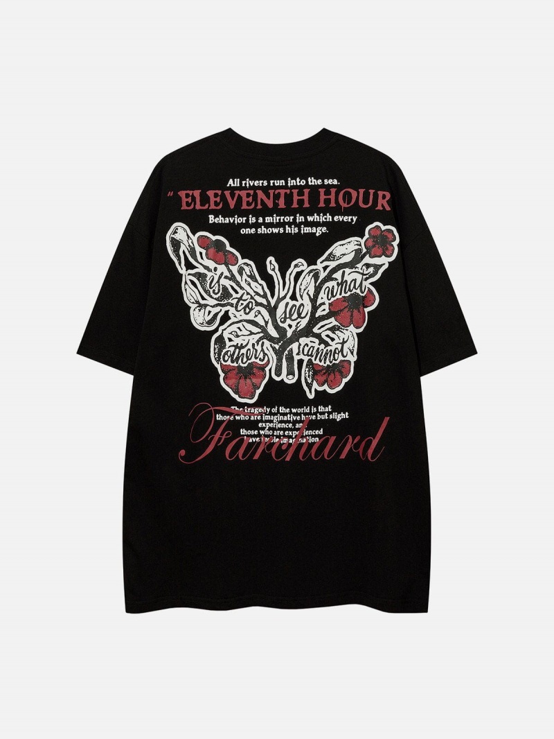 Blanche  T Shirts Aelfric Eden Irregular Butterfly Print Tee - LGH-3908420